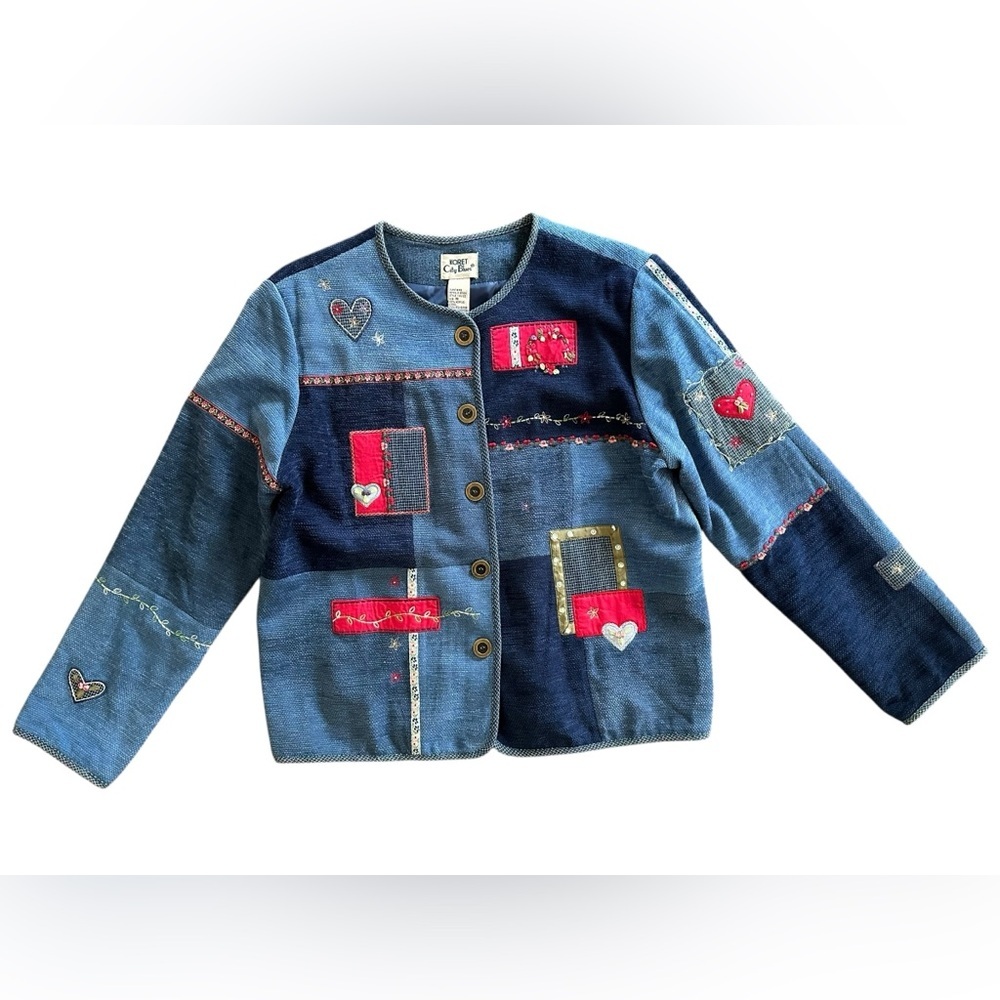 Vintage 90s Koret City Blues Jacket Patchwork Hearts Cottagecore size M